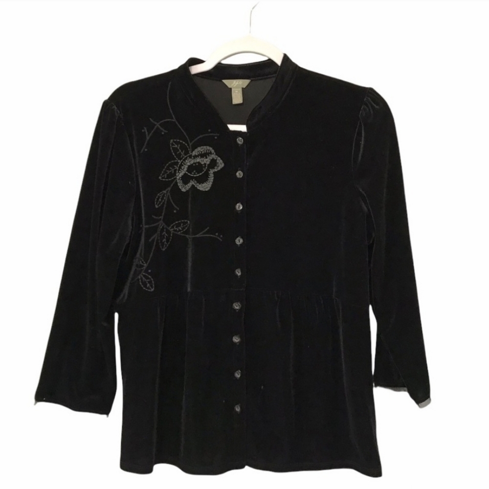 J.Jill Black Velvet button-down long sleeve shirt size medium
